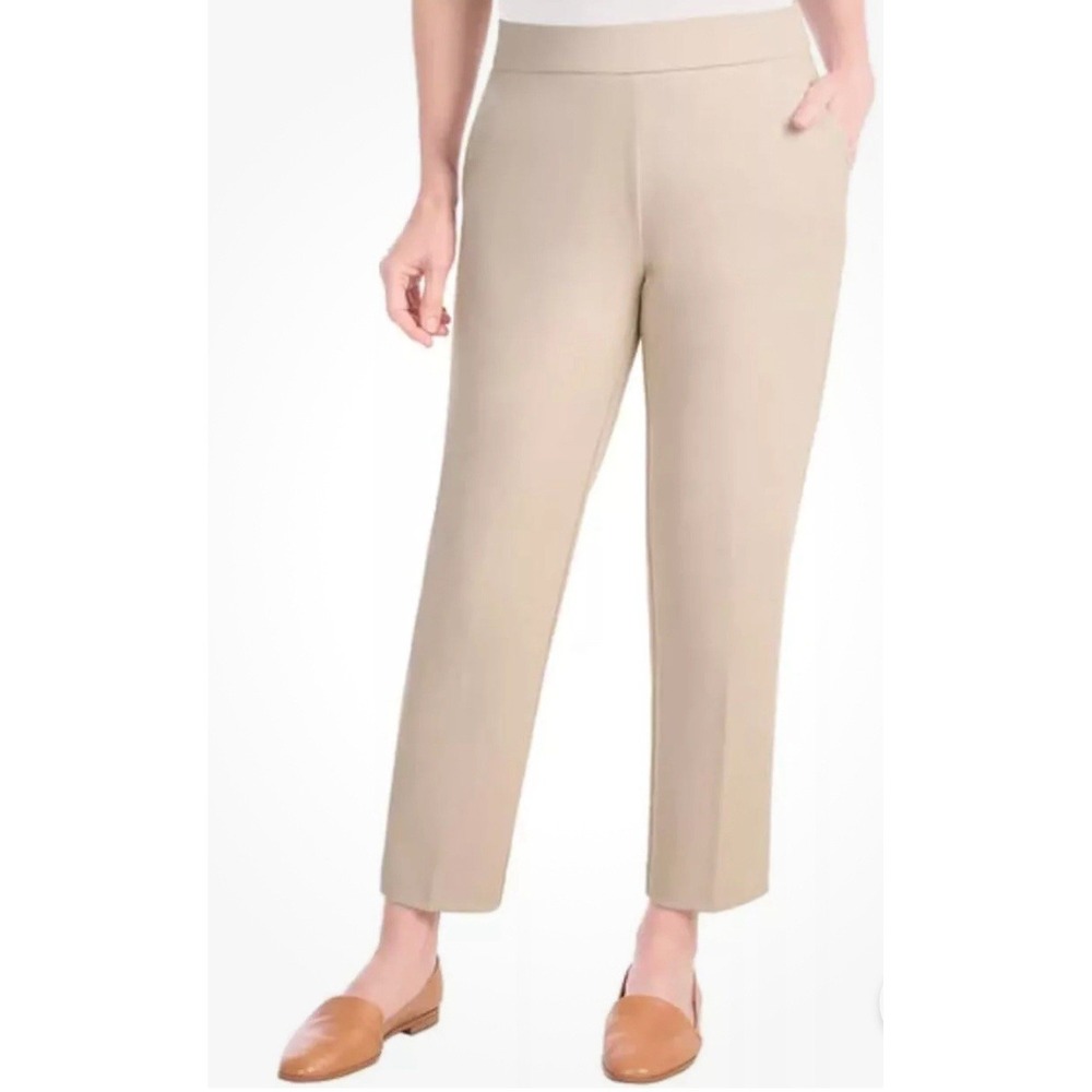 Hilary Radley Women's XXL Crepe Pull-On Ankle Pant Beige Elastic Waist Pockets